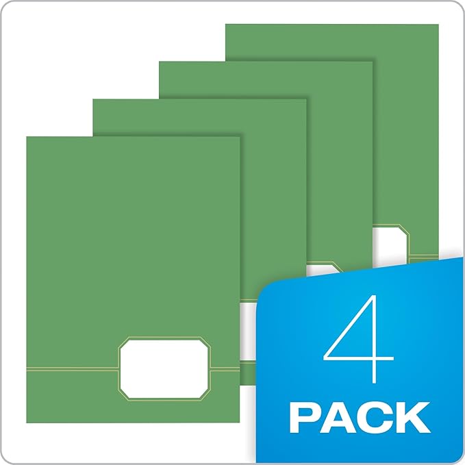 Oxford Monogram Executive Twin Pocket Folders, Letter Size, Green with Gold Foil Trim, Set of 4 (04164)