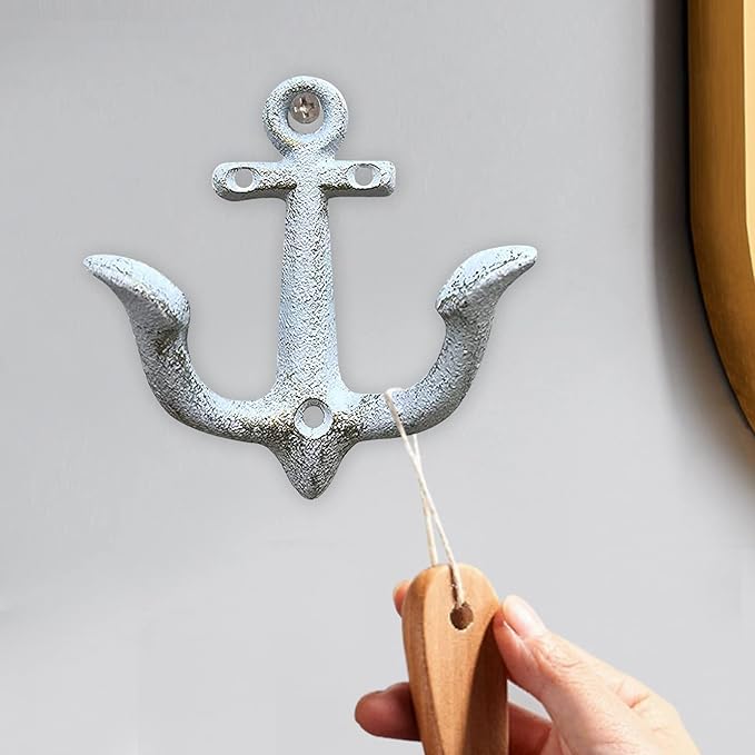 Notakia Vintage Rustic Cast Iron Nautical Anchor Design Wall Hooks Coat Hooks Rack, Decorative Wall Mounted Antique Shabby Chic Metal Towel Coat Hooks Hanger,Screws Included (4 PCS)