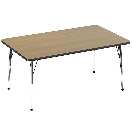 Factory Direct Partners FDP Rectangle (36 x 60 inch) Classroom Table with Adjustable Standard Ball Glide Legs (19-30 in); School and Office Furniture - Pasadena Oak Top/Black Edge and Legs