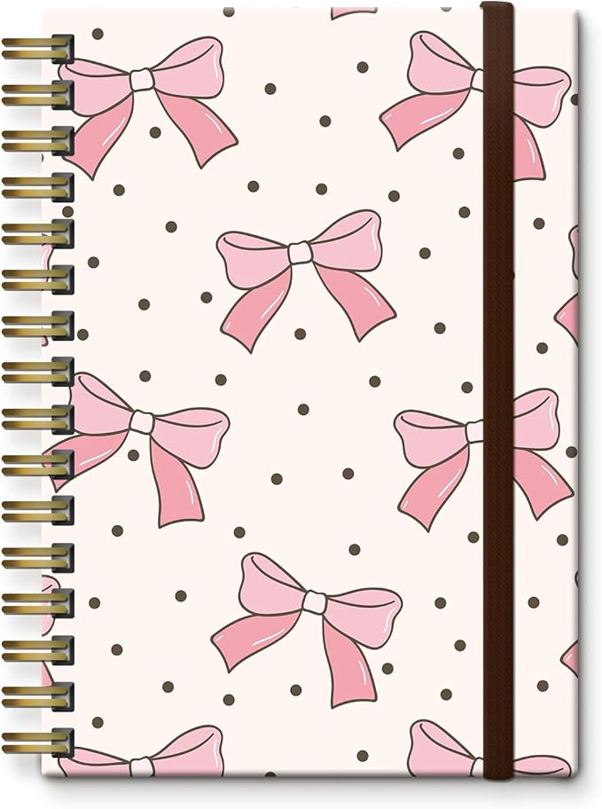 Cute Spiral Journal Notebook,A5 Hardcover Lined Journals for Women Girl 6 x 8.3 in,120 Pages Thick Paper,Cute College Ruled Writing Notebook for Gifts Office Work School (Cute pink bows)