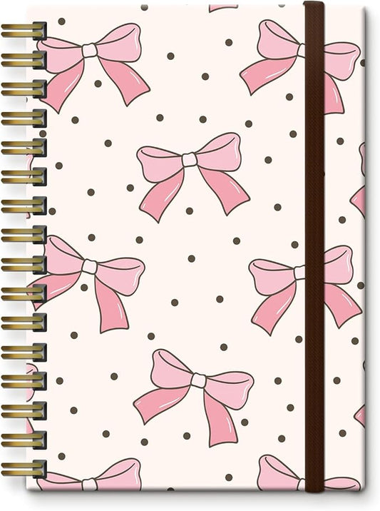 Cute Spiral Journal Notebook,A5 Hardcover Lined Journals for Women Girl 6 x 8.3 in,120 Pages Thick Paper,Cute College Ruled Writing Notebook for Gifts Office Work School (Cute pink bows)