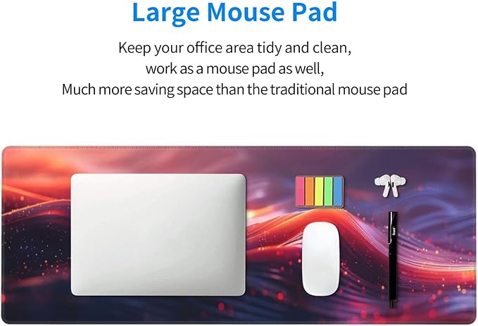 Gaming Mouse Pad, Large Non-Slip Rubber Base Mousepad, Keyboard Mouse Mat, Desk Pad with Stitched Edges, 31.5x11.8inch, Red Ripples