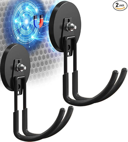 2PCS Large Strong Magnetic Hooks Heavy Duty, 3.5in Ndfeb Magnet with Hooks, Heavy Duty Storage Utility Magnetic Holder, Magnetic Storage Hooks with Anti-Slip Coating for Indoor Outdoor Garage Hanging