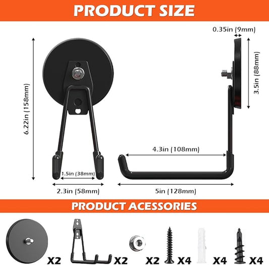 Extra Large Heavy Duty Magnetic Hooks for Hanging Garage Tools, 3.5in Ndfeb Strong Magnet Hook Heavy Duty, Super Big Magnetic Storage Utility Hook, Magnetic Hanger Holder Wall Mounted, 2 Pack Black