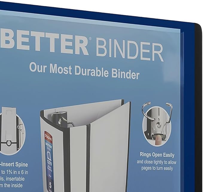 Staples Better Binder Heavy-Duty View, Blue, 1000-Sheet Capacity, 5" (Ring Diameter)