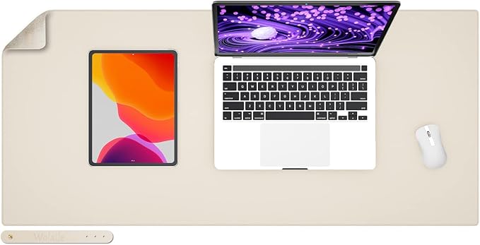 Leather Desk Pad Blotter,Wolaile 36x17 inch Big Keyboard Mouse Pad,Waterproof Non-Slip Writing Desk Computer Mat Desktop Protector for Office Home,Ivory White