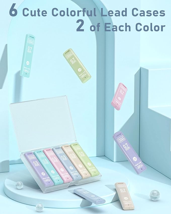 Four Candies 0.5/0.7mm 2B Lead Refills in Case, Pack of 720 PCS Black Break Resistant Mechanical Pencil Refills, 12 Tubes (6 of Each Size), 60 Pieces per Tube