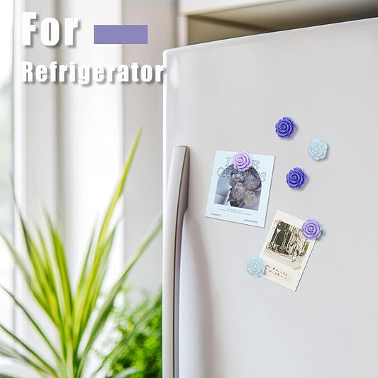 15pcs - Cute Flower Magnet, Purple Rose Magnet for Fridge and Locker, Whiteboard, and Decoration(15 pcs - Rose - Purple)