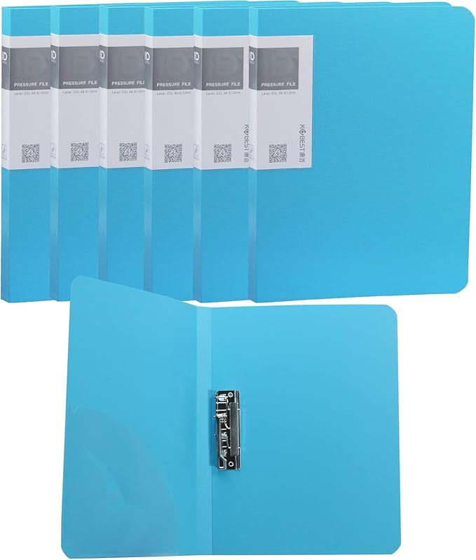 Acocony Punchless Binder with Clamp Letter Size Punchless Clamp Binder 8.5 x 11 Report Covers Plastic Watery Blue Pack of 6