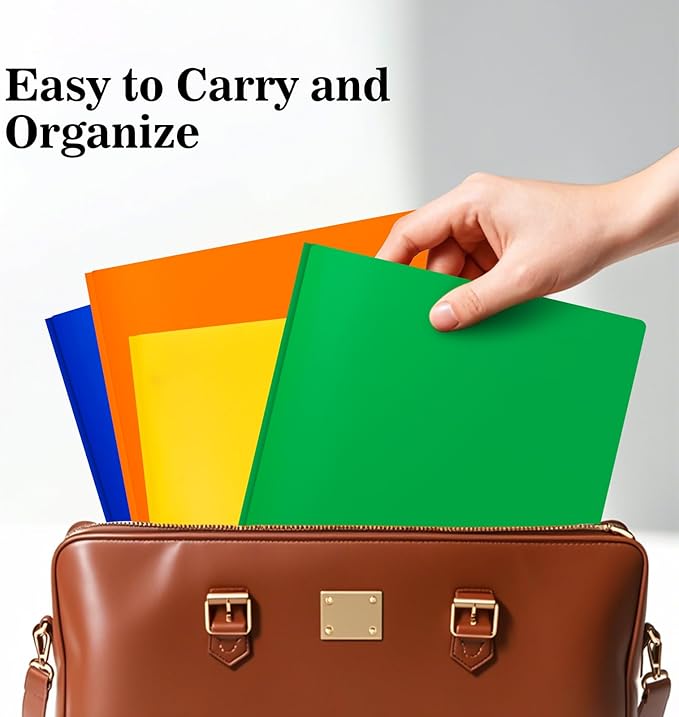 2-Pocket Folders with 3 Prongs,12-Pack Plastic Folders with Pockets and Prong Holds Letter Size Paper, Plastic Pockets Folder for School, Office and Home, Green