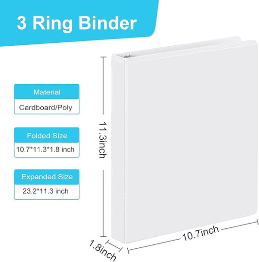 COMIX 3 Ring Binder,1.5 inch Slant-D Clear View Cover with Pockets, Holds 350 Sheets of US Letter Size Paper, White Binder for School Office and Home, 12 Pack