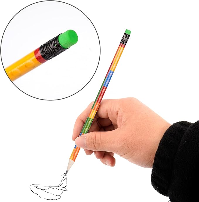 Kolewo4ever 100 Pieces Building Block Wood Pencils Colorful Round Pencils with Top Erasers Kids Birthday Goody Bag Bulk Filler for Exams, School, Office, Sketching Learning Activities