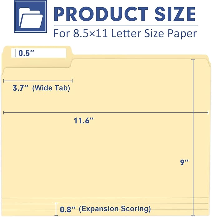 File Folder, PANDRI 30 Pack File Folder, 1/3 Cut Tab, Letter Size, Filing Folder for Office School Business, Manila