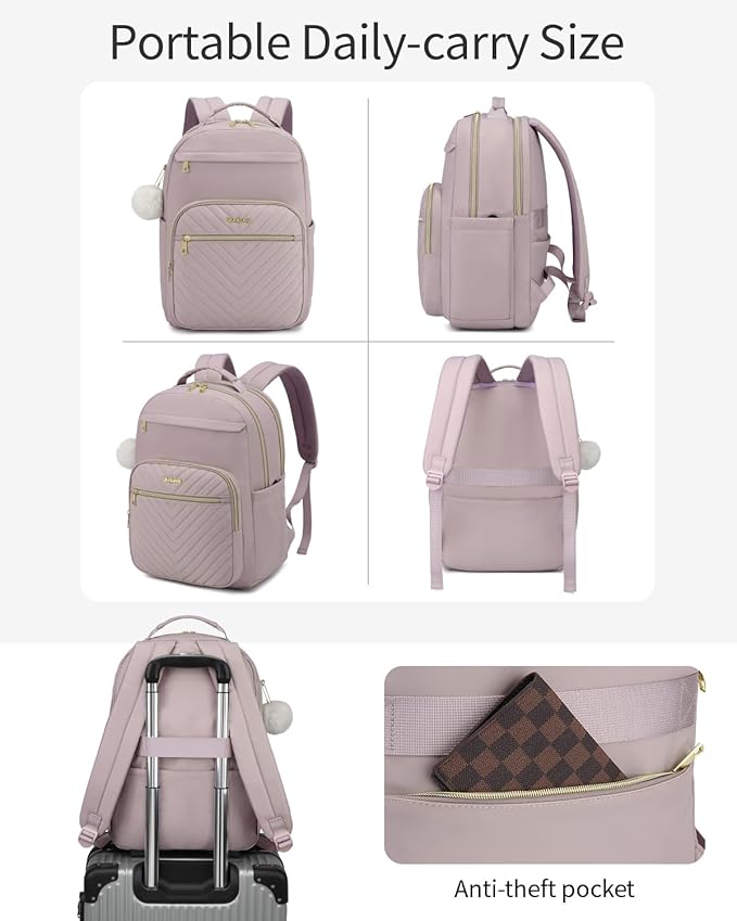 17.3in Laptop Backpack Women for Work, Cute Teen Backpack for Girl University Teacher Nurse Middle School Bag Aesthetic, Light Purple