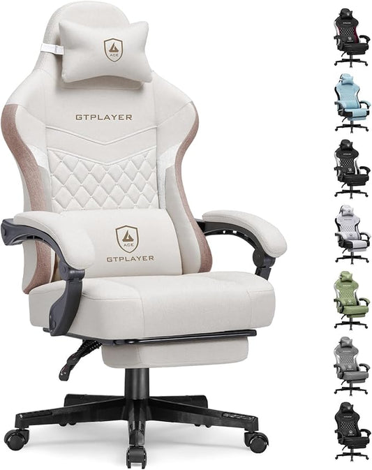 GTPLAYER Gaming Chair, Fabric Computer Office Chair with Pocket Spring Cushion, Ergonomic Office and Gaming, Video Gaming Chair with Linkage Armrests, High Back Desk Chair with Adjustable Recliner