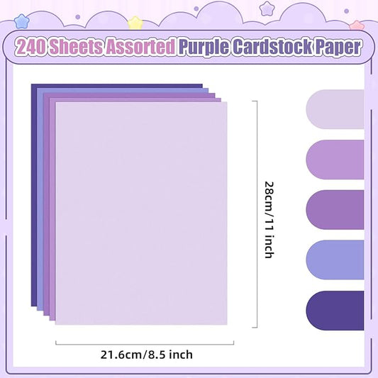 MixTeach 240 Sheets Assorted Purple Cardstock Paper 8.5 x 11" Medium Thick Card Stock 180gsm/65lb Printable Kraft Paper for Scrapbooking, Card Making, Invitations, DIY Art Craft Supplies