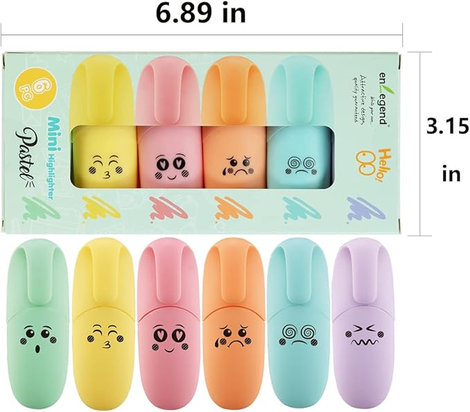 6 Piece Mini Highlighter Pen Kawaii Stuff Back to School Supplies Pastel Color Chisel Tip Cute Design Gift Highlighter Marker