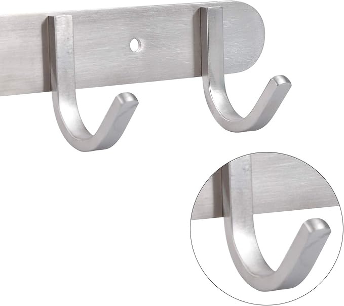 Coat Hook Rack Brushed Nickel 8-Inch Coat&Towel Hook Rail Wall Mounted with 3 Hooks, Durable Wall Hangers for Bedroom, Bathroom, Foyer, Hallway (SUS304 Stainless Steel)