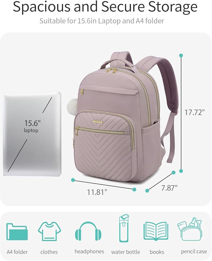 Cute Laptop Backpack Women for College, Fashion Teen Girl School Backpack Adult Bookbag for Work Office Nurse Highschool Bag, Light Purple