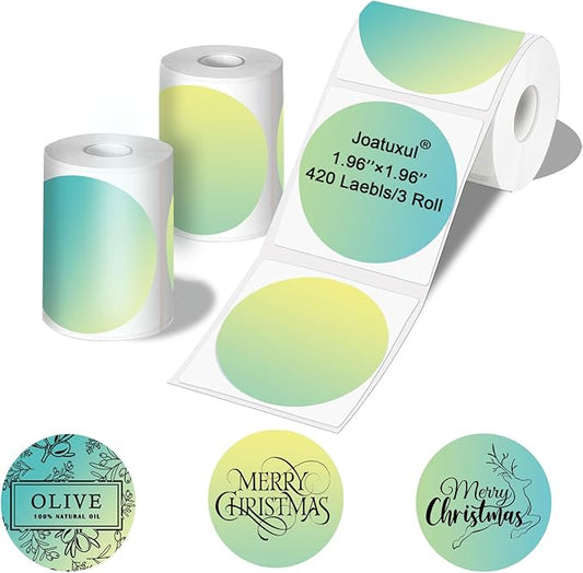 2 inch Round Thermal Labels for T50M/M110/M120/M220/M221 Label Maker, Thermal Printer Labels for Barcode, Shipping, Customized, Circle Direct Thermal Stickers 420 PCS/3 Rolls, Gradient Green