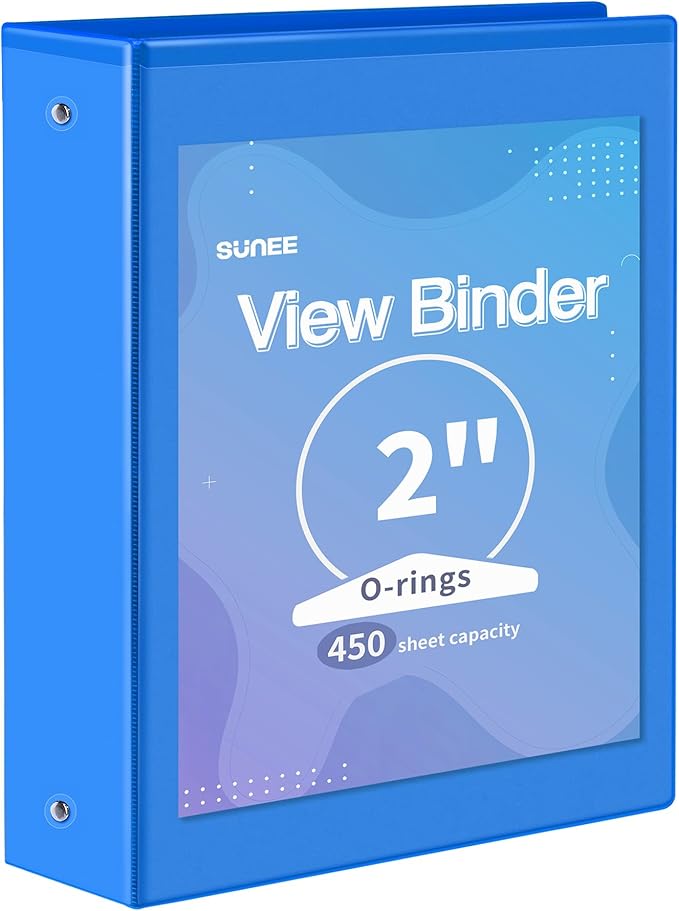 SUNEE 3 Ring Binder 2 Inch 1 Pack, Clear View Binder Three Ring PVC-Free (Fit 8.5x11 Inches) for School or Office Supplies, Blue