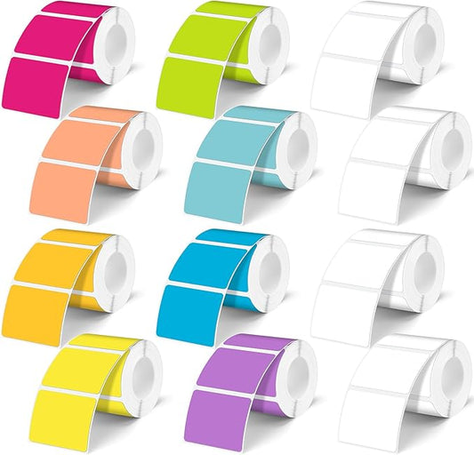 Ctosree 12 Rolls Printer Labels Adhesive Thermal Paper Waterproof Thermal Label Stickers Compatible with Phomemo M110 M221 M220 M120 M200 M110s Printer(Rainbow Colors,1.18 x 1.57 Inch)