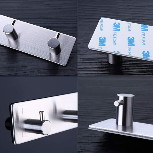 Self Adhesive Stainless Steel Hooks, Wall Mounted Heavy Duty Hanger, Key Rack Towel Hooks for Bathroom, Living Room, Kitchen (4 Hooks)