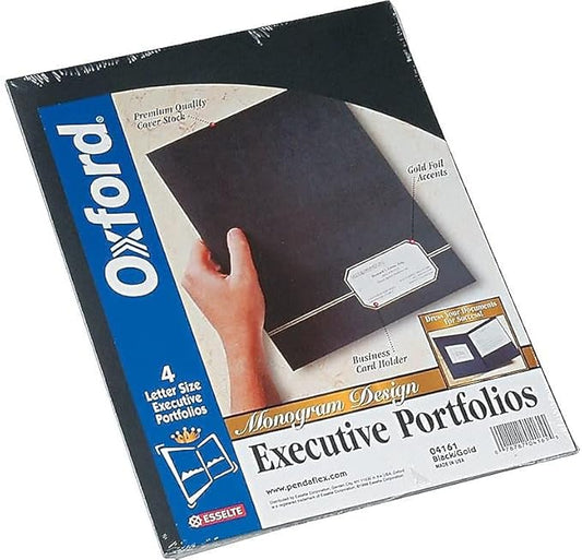 Oxford Monogram Executive Twin Pocket Folders, Letter Size, Black with Gold Foil Trim, 4 Pack (04161EE), 9" x 11 7/8"