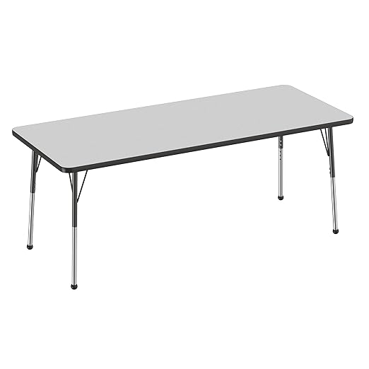 FDP Rectangle Activity School and Office Table (30 x 72 inch), Standard Legs with Ball Glides, Adjustable Height 19-30 inches - Gray Top and Black Edge