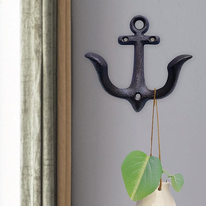 Notakia Vintage Rustic Cast Iron Nautical Anchor Design Wall Hooks Coat Hooks Rack, Decorative Wall Mounted Antique Shabby Chic Metal Towel Coat Hooks Hanger,Screws Included (4 PCS)