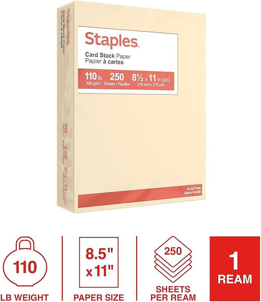 Staples 490890 Cardstock Paper 110 lbs 8.5-Inch x 11-Inch Ivory 250/Pack (49703)