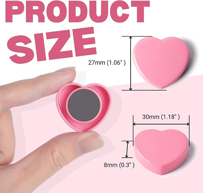 60PCS Fridge Magnets - Mini Heart Refrigerator Magnets - Heavy Duty Strong Magnets for Whiteboard, Map & Locker, Cute Pink Small Decorative Magnet for Classroom, Kitchen, Office, Home, Cabinet