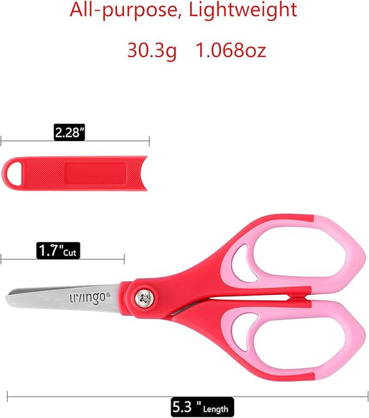 LIVINGO 5" Blunt Kid Scissors: Left/Right Handed Stainless Safety Toddler Preschool Children Scissors, Small School Student Scissors with Cover for Classroom Craft Art, Assorted Color, 3 Pack