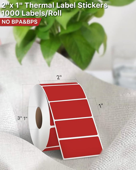 iEager 2x1 Inch Thermal Labels, Red Rectangle Thermal Printer Stickers, Durable Shipping Label Printer Sticker for Barcode, Name, Address, 1000 Labels/Roll