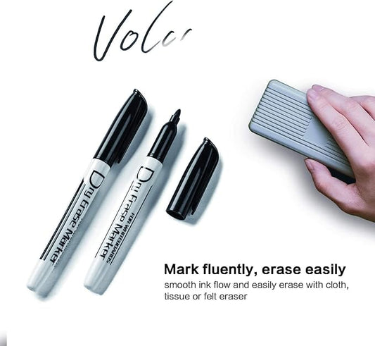 Volcanics Black Dry Erase Markers Bulk Pack - 200 Fine Tip Whiteboard Markers, Low Odor, Quick Dry, Ideal for Office, Classroom, Business, Meeting Room & Warehouse Use