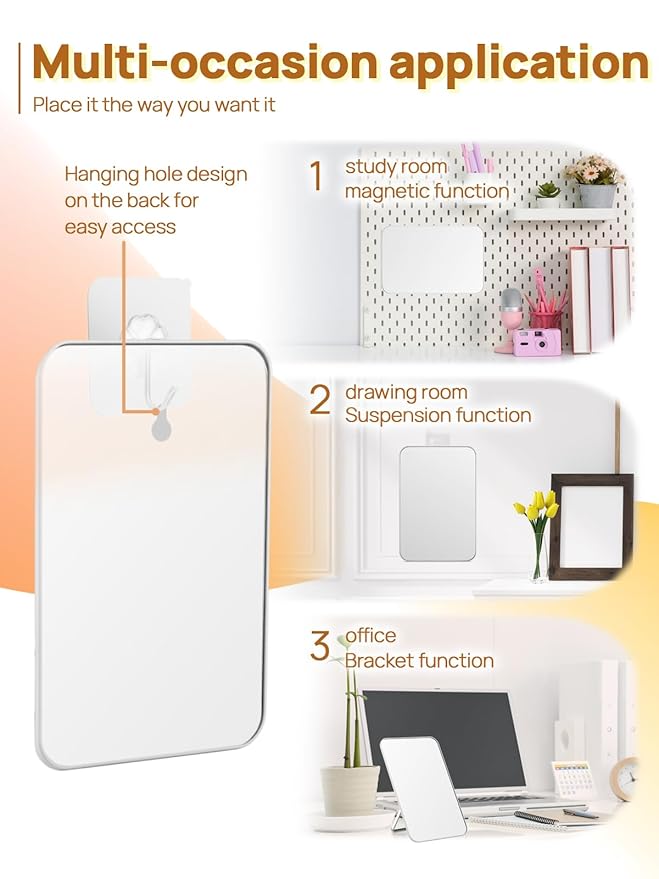 OMIRO Desk Makeup Mirror, 8 x 5 inches Table Mirror with Foldable Stand and Hanging Hole for Shaving and Travelling, White