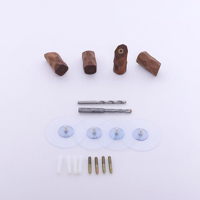 Solid Wood Wall Hooks 4 Pack - Non-Slip Rhombus Screw-Mounted Hangers, Heavy Duty Multi-Use Decorative hat Hooks for Bathroom, Kitchen, Entryway (Fits Various Wall Surfaces) (Black Walnut)