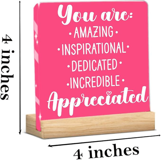 Thank You Gifts for Women Men Friends Acrylic Decor Sign, Inspirational Gifts Ideas, Appreciation Gift for Coworker Motivational Quote Clear Home Office Desk Sign Decor