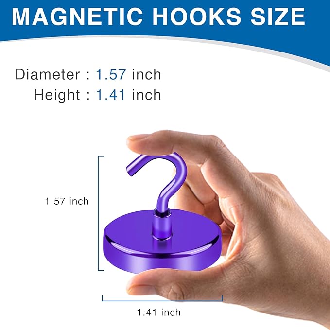 LOVIMAG Cruise Ship Essentials, 150Lbs Magnetic Hooks Heavy Duty, Purple Magnetic Hook for Cabins, Strong Magnets Hook for Hanging-12 Pack