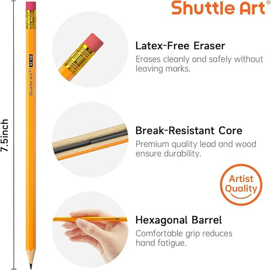 Shuttle Art Wood-Cased #2 HB Pencils, 600 Pack Sharpened Yellow Pencils with Erasers, Bulk Pack Graphite Pencils for School and Teacher Supplies, Writing, Drawing and Sketching