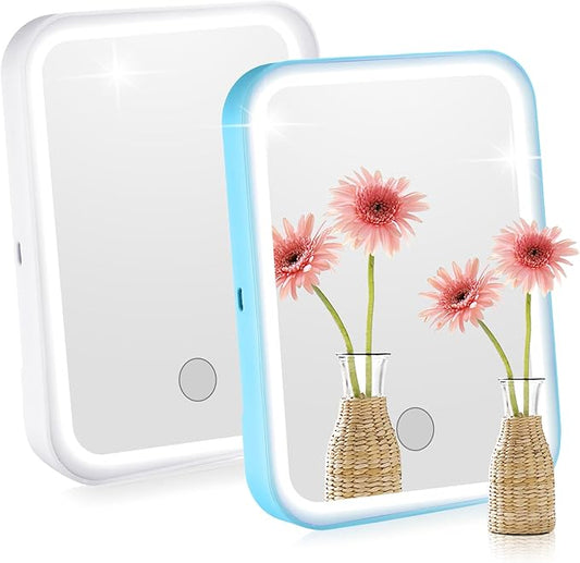 Sintuff 2 Pcs Light Up Locker Mirror Accessories Rectangular Magnetic Mirror for Locker, Bathroom, Household Refrigerator, Workshop Toolbox or Cabinet(Blue, White)