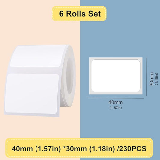 6 Rolls(1380PCS) Thermal Label Sticker for B21/B3S/B1 Printer Label Maker Tape Waterproof Sticker Paper Business Shipping Address Labeling Replacement with Self-Adhesive (40 x 30mm-230PCS)