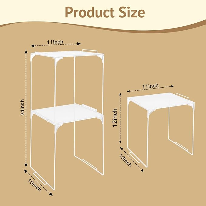 Locker Organizer Shelf Stackable Extra Locker Shelf for School Locker Organizer Storage Cabinet Accessories Suitable for School, Office, and Home use (2, White)