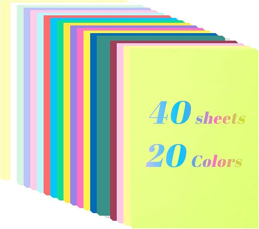 40 Pack Colored Cover Cardstock, 8.5 x 11 Inch, 20 Assorted Colors, 180 GSM / 65 lb Thick Construction Paper for DIY Crafts, Card Making, Scrapbooking, Cricut, School Supplies, Printer & Office Use