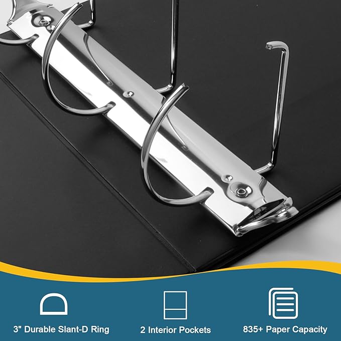 4" 3 Ring Binder, Standard 4-Inch Slant-D Ring Binder Fit Letter Size Paper, Presentation View Binders, 2 Packs, Black