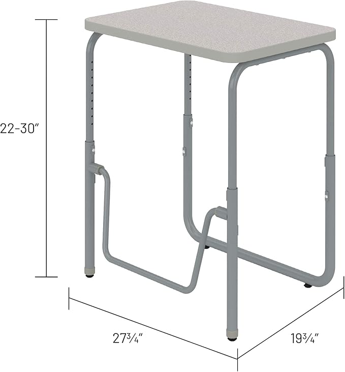 Safco AlphaBetter 2.0 Height â€“ Adjustable Student Desk with Swinging Footrest Bar, Sit to Stand, 22"-30", Pebble Gray Classroom and Home School Desk