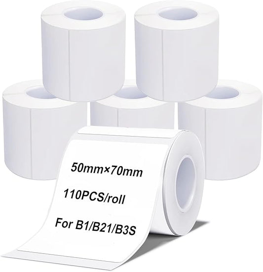 Labels Tape, 6 Rolls(660PCS) Thermal Label Sticker for B21/B3S/B1 Printer Waterproof Sticker Paper Business Shipping Address Labeling Replacement with Self-Adhesive (50 x 70mm-110PCS)