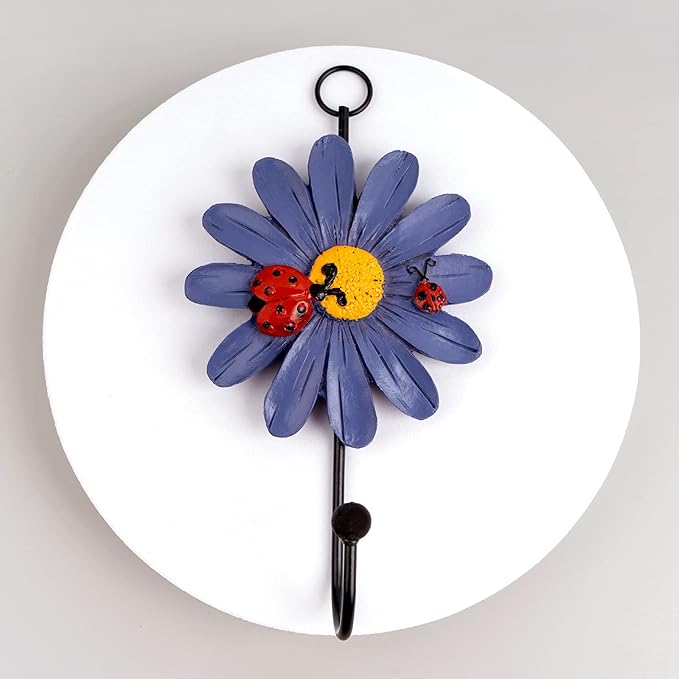 Notakia 8pcs Resin Daisy Flower Wall Hooks Decoration Hanging Coat Hooks Vintage Art Printing Iron Hook Key Hat Towel Wall Mounts Hooks Home Decor