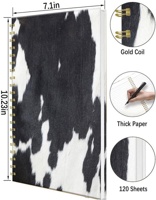 iampanda Spiral Journal Notebook,Strong Twin-Wire Binding with Premium Paper for Women,60 Sheets B5 College Ruled Notebook/Journal,Perfect for School Office Work,Black White Cowhide