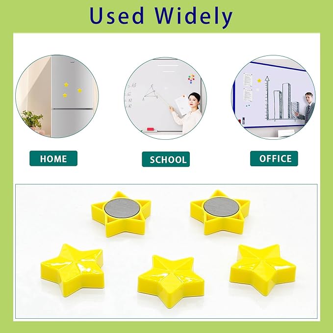 Fridge Magnets - 30 Pcs Refrigerator Magnets Strong Small Whiteboard Magnet, Heavy Duty Mini Magnets for Kitchen, Locker, Office, Classroom & Office Use - Decorative Cute Magnet (Star, Yellow)